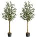 Tall Faux Olive Tree 6Ft(72in) Realistic Texture Potted Silk Artificial Olive Tree Fake Olive Trees for Home Office Living Room Decor Indoor Fake Potted Tree with Natural Wood Trunk and Lifelike Fruit