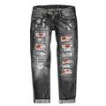 Jeans For Women High Waist Jeans Baseball Print Ripped Pants Straight Leg Jeans Ripped Jeans for Women