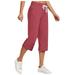 Capri Pants for Women Casual 2024 Summer Drawstring Elastic High Waist Linen Cargo Pants with Pockets Joggers