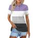 LTTVQM Polo Shirts for Women V Neck Button Down Golf Polos Collared Tops Short Sleeve Color Block Business Casual Tops Fashion 2024 Trendy Summer Tunics Office Work Tops Purple XL