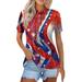 LTTVQM 4th of July Women s Golf Polo Shirts V Neck Button Down Collared Tops Short Sleeve USA Flag Business Casual Tops Patriotic Summer Basic Tees Blouse Red 3XL