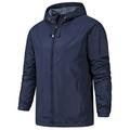 Men s Solid Color Lightweight Outwear Waterproof Work Windbreaker Long Sleeve Outdoor Hooded Rain Jackets Denim Blue S