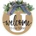 Last Name Welcome Signs Round Front Door Wreath with Bow 11.8 Optional Personalized Creative 26 Letter Farmhouse Wreath for Front Door Spring All Seasons Outside Hanger Decor Gift (U)