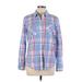 Croft & Barrow Long Sleeve Button Down Shirt: Blue Plaid Tops - Women's Size Large