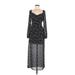 Et Clet Casual Dress - Maxi Plunge Long sleeves: Black Floral Motif Dresses - Women's Size Small