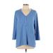 Lands' End 3/4 Sleeve Henley Shirt: Blue Tops - Women's Size Large