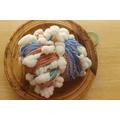 Handspun Art Yarn, Peach Blue Silver Sparkle Cloud Self Striping Pastel Merino Wool Dk Weight Yarn