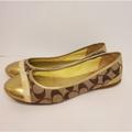 Coach Shoes | Coach Signature Logo Print Gold Cecile Slip On Ballet Flat Shoes Lady Us Sz 9 B | Color: Brown/Gold | Size: 9