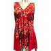 Free People Tops | Free People Womens Back Yard Party Tunic Dress Size Xs Red Floral Sleeveless | Color: Orange/Red | Size: Xs