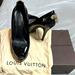 Louis Vuitton Shoes | Louis Vuitton Patent Leather Heels Peep Toe Gold Locks | Color: Black | Size: 6.5
