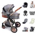 Toddler Stroller for 0-3 Years Old Ultra Compact Baby Stroller with Soft Blankets Baby Carriage Stroller 3 in 1 Lightweight Foldable Luxury Pram Newborn Stroller Pushchair B