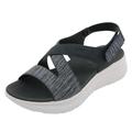 EMAlusher Women's Blue Sandals, Women's Sandals 42, Hiking Sandals, Leisure Summer Sandals, Sporty Sandals, Comfortable Platform Toe Sandals with Velcro Beach Sandals, Wide H Mules, black, 7 UK