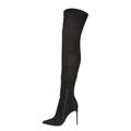 WOkismD Womens Over The Knee Thigh High Boots Stiletto High Heel Stretch Black PU leather Side Zip Pointed Toe Party Knee High Boot dress shoes,2,34