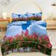 Red Flower Blue Sky Double Duvet Set Double Duvet Cover with Zipper Closure Bedding Double Bed Set for Adults Soft Breathable Microfiber Comforter Cover 200x200cm