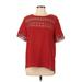Anne Klein Short Sleeve Blouse: Red Tops - Women's Size Large