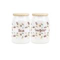 Purely Home Acorns & Oak Leaves Ceramic Tea & Sugar Storage Canisters - Foliage Artwork Kitchen Food Storage Containers & Wooden Lid 600ml (14.5cm x 9.5cm) - Set of 2