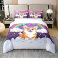 Homewish Rainbow 100% Cotton Duvet Cover,Girls Bedding Set Super King,Cartoon Corgi Dog Comforter Cover for Kids Girls,Galaxy Stars Comforter Cover,Lovely Puppy Pet Bed Sets with 2 Pillowcases