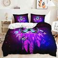 AMCOIN Cat Pattern Duvet Cover, 3-Piece Black Purple Bed Linen Set, Girls Bed Linen, Children's Bed Linen, Soft Microfibre, Exotic Style with Zip (2, 220 x 240 cm / 50 x 75 cm)