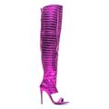 WOkismD Womens Thigh High Over The Knee Boots Peep Toe Stiletto Heel Fashion Dress Boots back zipper Party Dance snake print Boots sandals shoes,Purple,38