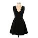 Aqua Casual Dress - Fit & Flare: Black Solid Dresses - New - Women's Size Large