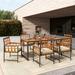 Latitude Run® 7 PCS Patio Dining Set Outdoor Acacia Wood Table w/ Soft Cushions Umbrella Hole | Wayfair 2F8C02C29E67429D85E17C3448A81656