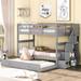 Twin Over Twin Bunk Bed with Twin size Trundle for Bedroom, Equipped with Stairs and Shelves