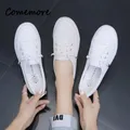 Comemore scarpe da ginnastica da passeggio in pelle femminile mocassini bianco piatto vulcanizzato