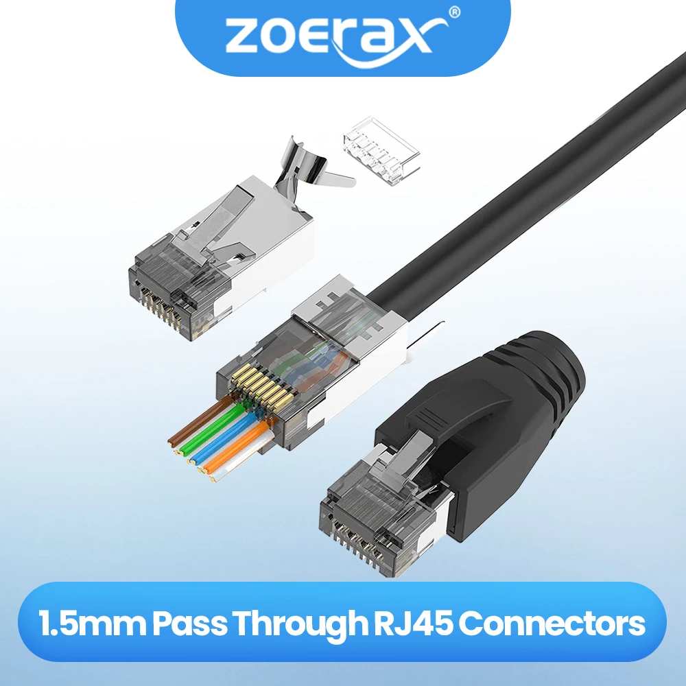 ZoeRax 10 Stück CAT6A CAT7-Stecker, RJ45-Stecker, Durchgang durch CAT7, geschirmt, UL-gelistet, 3-polig, mit 10 Stück Zugentlastungsstiefeln Image