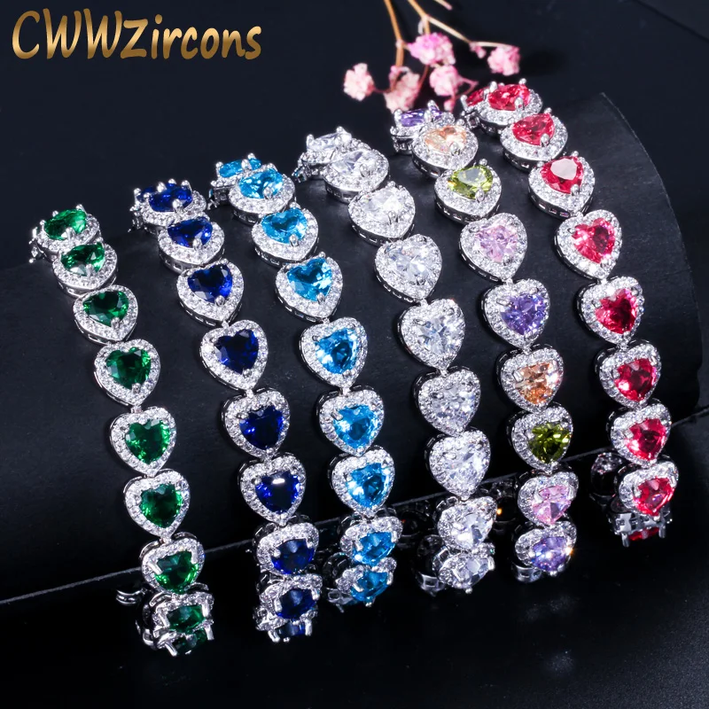 CWWZircons Luxuriöse Cubic Zirkon Elemente Rot Grün Blau Österreichischen Kristall Armbänder Mode Schmuck für Frauen Liebe Geschenk CB166
