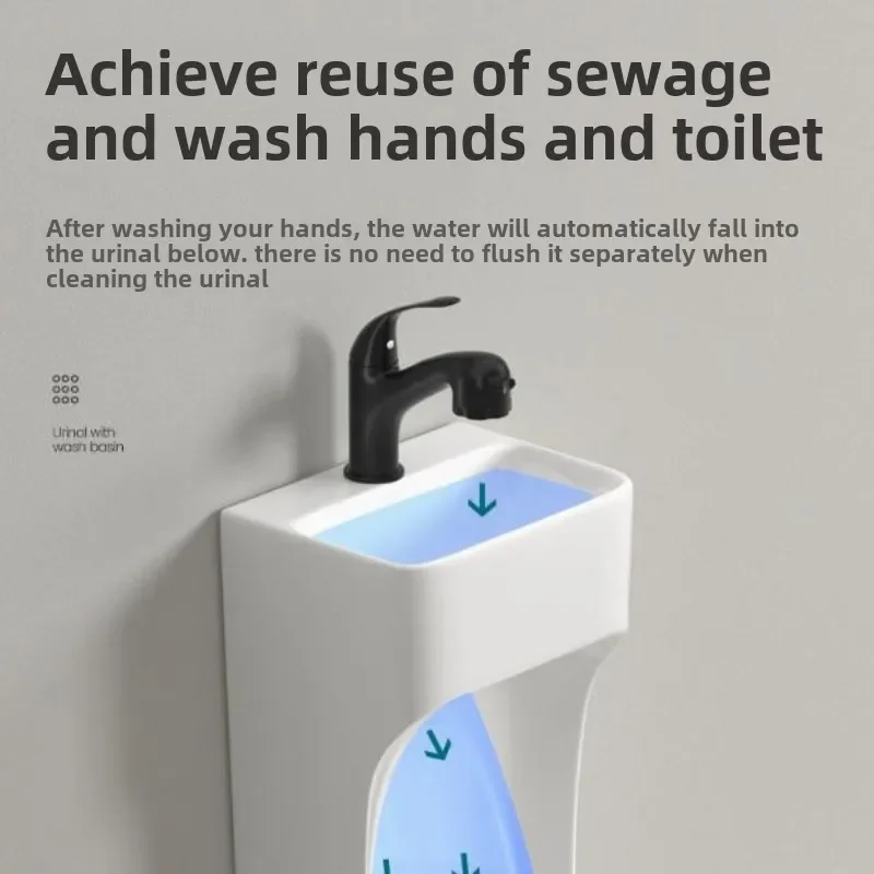 Wandmontiertes Keramik-Urinal für Herren mit Waschbecken, Urinal, bodenstehendes, geruchsdichtes Urinal Image
