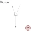 Bamoer-Collier en argent regardé 925 avec pendentif lune en forme de Y pour femme goutte d'eau