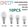 10PCS a mené les lampes d'ampoule B22 AC100-240V/lumière AC220-240V vraie puissance 8W 9W 10W 12W