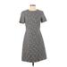 Banana Republic Casual Dress - A-Line Crew Neck Short sleeves: Gray Grid Dresses - New - Women's Size 4