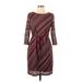 Studio One Casual Dress - Sheath: Burgundy Argyle Dresses - Women's Size 12 Petite