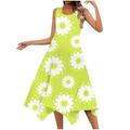 WNVMWI Casual Summer Dress Yellow Women s Casual Print Sleeveless Dress Handkerchief Hem Maxi Tank Top Dress with Pockets Beach Dress Long Summer Dresses XXL