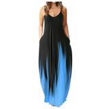 knqrhpse Plus Size Dresses Sundresses for Women Maxi Dress Plus Size Summer Dresses Size Plus Print Long Summer O-Neck Sleeveless Dresses Pullover Women Women s Dress Womens Dresses Blue Dress Xxl