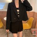 PIKADINGNIS Solid Blazers Women Autumn Notched Clothing Design Cropped Blazer Ladies Korean Style Simple Office Crop Jacket