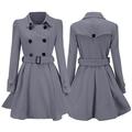 iOPQO Coats For Women Winter Warm Women Woolen Coat Trench Jacket Belt Overcoat Outwear Grey + XL