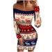 Xmas_Dress Women s Christmas Print Round Neck Long Sleeve Pullover Strapless Dress 2022 Fall Winter Dresses