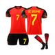 (XS(160-165CM)) Belgium 2022/23 Home Jersey De Bruyne #7 Soccer T-Shirt Shorts Kits Football 3-Pieces Sets