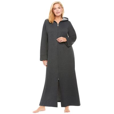 Plus Size Women's Long Hooded Fleece Sweatshirt Robe by Dreams & Co. in Heather Charcoal (Size 1X)