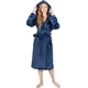 Monhouse Womens Dressing Gown - Super Soft & Cosy Long Bathrobe - Ladies Flannel Luxury Housecoat, Fluffy Spa Robe - Navy Uk 20-22