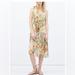 Zara Dresses | Nwot Zara Floral Front Gathering Midi Dress Size Small | Color: Pink/Yellow | Size: S