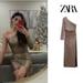 Zara Dresses | New Zara Sparkly Draped One Sleeve Asymmetric Copper Bronze Dress Nwt Size M | Color: Brown/Gold | Size: M