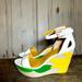 Nine West Shoes | Nine West Lala Sunflower Wedge Platform Sandals Heels White Patent Leather 10 M | Color: White/Yellow | Size: 10