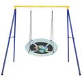 Maxmass Heavy Duty Swing Frame, Kids Swing Set with Saucer Swing, Indoor Outdoor Single Swing A Frame for Backyard Garden Park Playground (Yellow Swing Frame and Forest Swing)