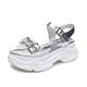 IJNHYTG sandal Ladies Platform Sandals Summer Fashion Crystal Women Flat Sandals Casual White Women Flat Shoes Increase Outdoor (Color : Silver, Size : 7)
