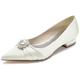 Women's Flats Shoes Rhinestone Pointed Head Ballet Flats Soft Comfortable Flat Shoes for Women Dress Flats Shoes,Ivory,4 UK