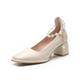 Women's Square Head Mary Jane Shoes Beige Low Top High Heels Middle Heel Girls Gentle Court Shoes Pearl String Fashion Fairy Style Princess Shoes Casual Student Shoes