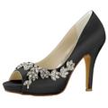 Minishion Womens Dress Wedding Shoe Platform Slip on Evening Formal Party Stilettos Sandals with Applique BR098 Black UK 7